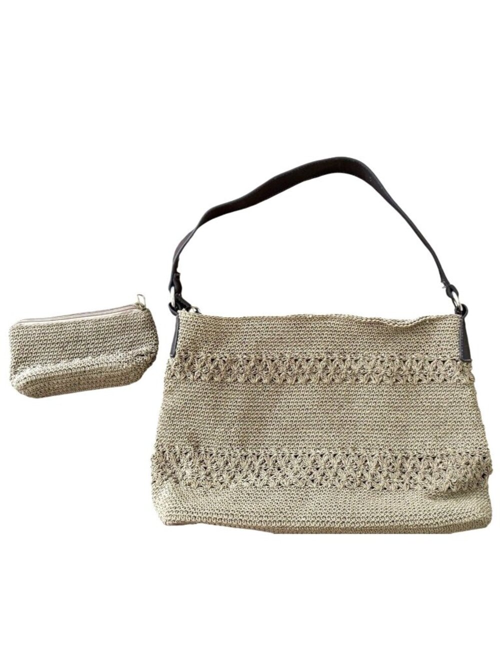 Vintage Boho Crochet Shoulder Bag & Matching Change Pouch Beach Vibe